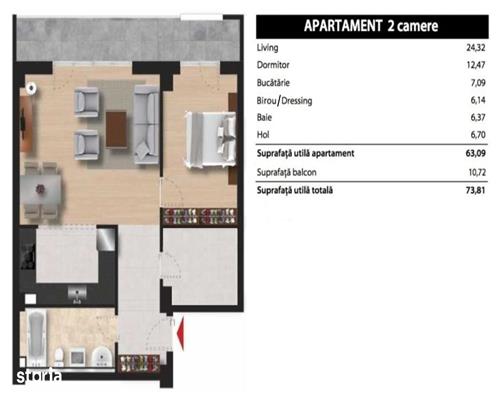 Apartament 2 camere, S 63 mp,  bloc nou, parcare, Soporului.